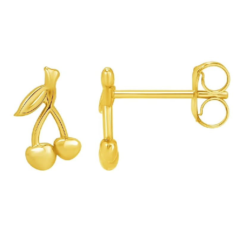 chic earrings for women-Solid 14k Yellow Gold Cherry Fruit Stud Earrings with Push Back