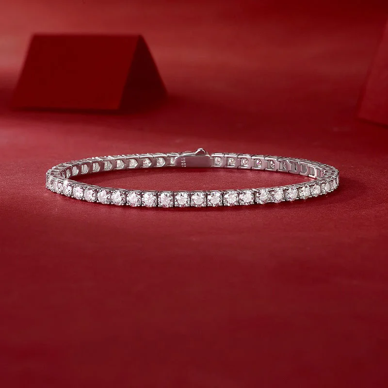 luxury charm bracelets for women-Classic Round Cut Moissanite Sterling Silver Tennis Bracelet