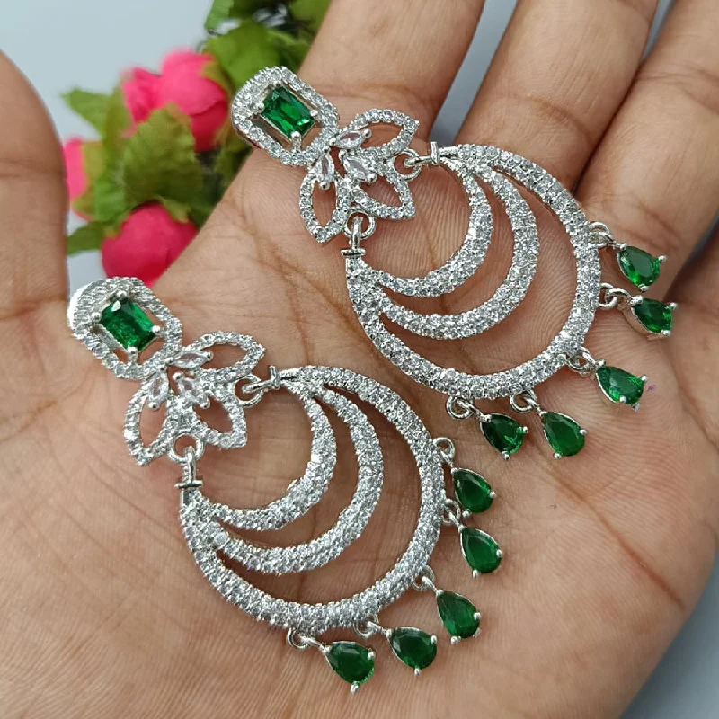 vintage hoop earrings for women-Pooja Bangles Silver Plated AD Stone Dangler Earrings