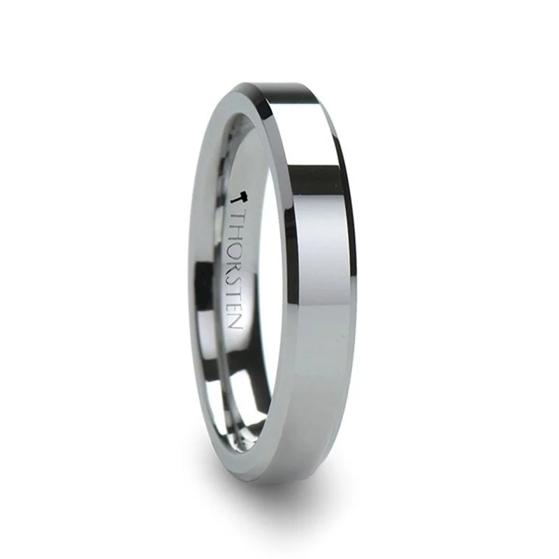 trendy engagement rings for women-CORINTHIAN | Silver Tungsten Ring, Shiny, Beveled, 4mm, 6mm, 8mm