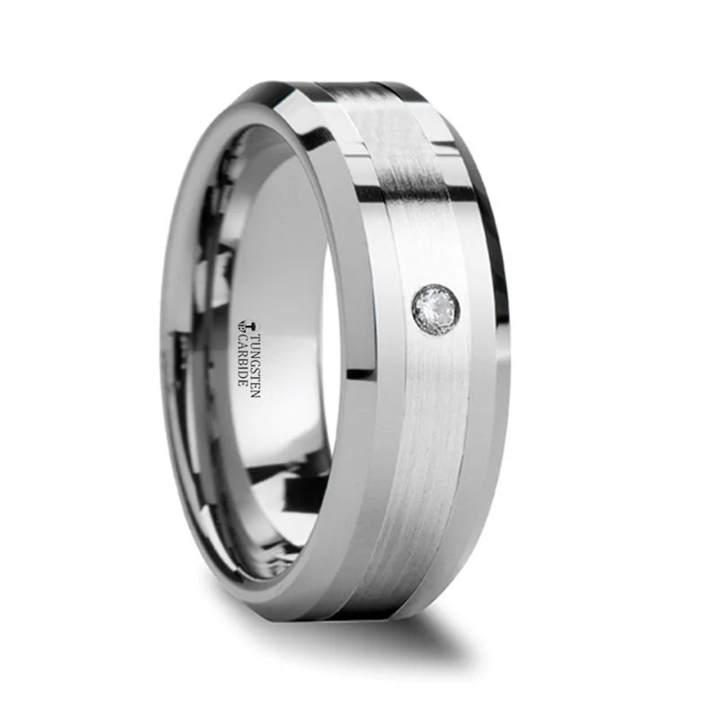 affordable custom-designed engagement rings for women-LEOPOLD | Tungsten Ring with Diamond