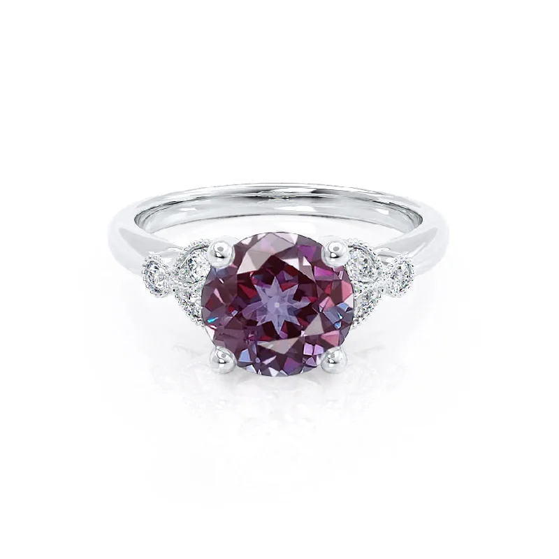 DELILAH - Chatham® Round Alexandrite 950 Platinum Shoulder Set Ring