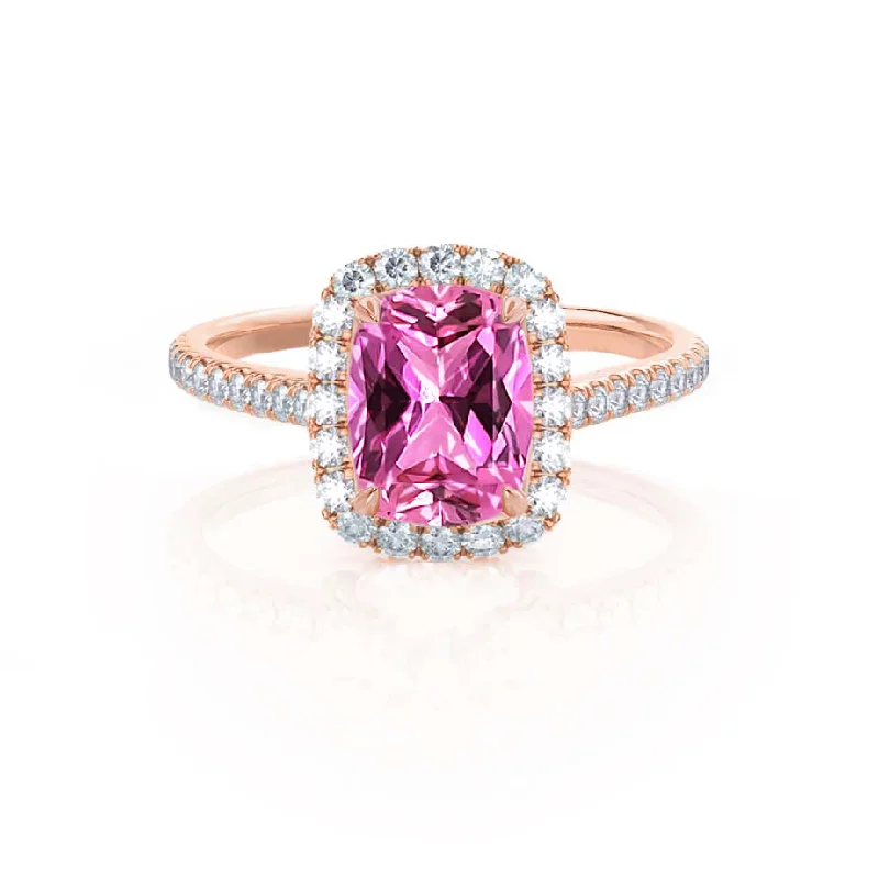 DARLEY - Chatham® Pink Sapphire Elongated Cushion Micro Pavé 18k Rose Gold Halo