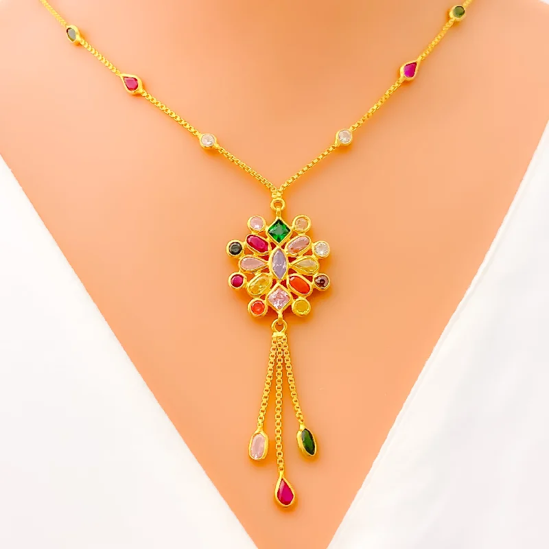 sapphire necklaces for women-Lovely Blooming 22k Gold CZ Mosaic Necklace