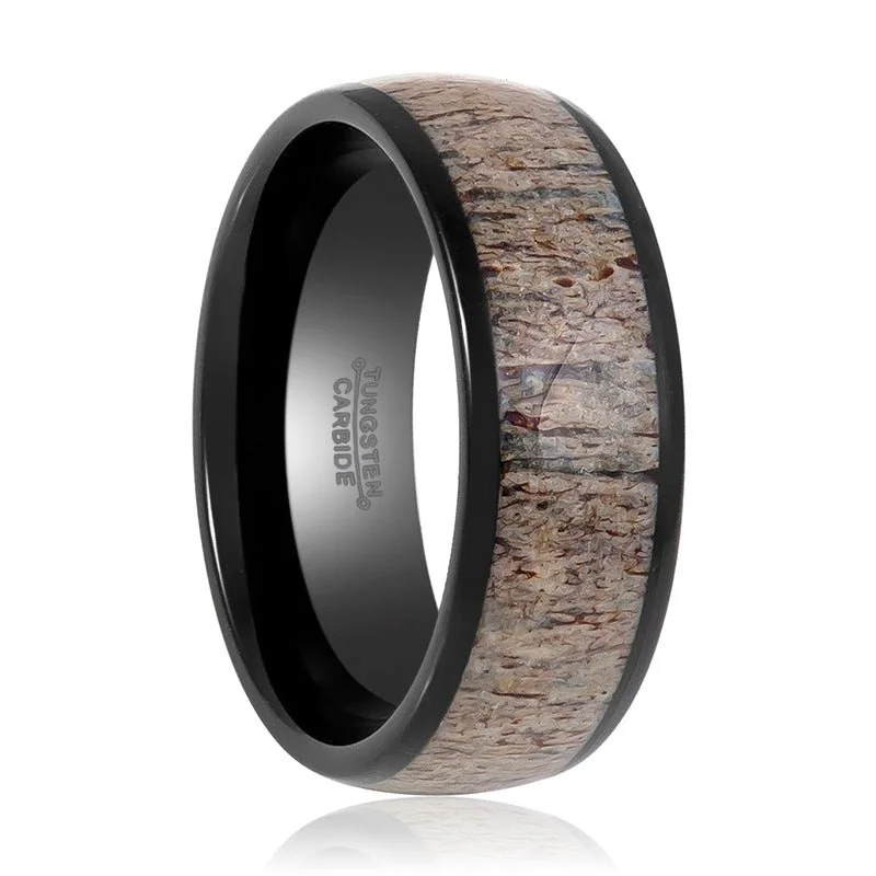 elegant engagement rings with diamonds for women-ARNEB | Tungsten Ring Deer Antler Inlay