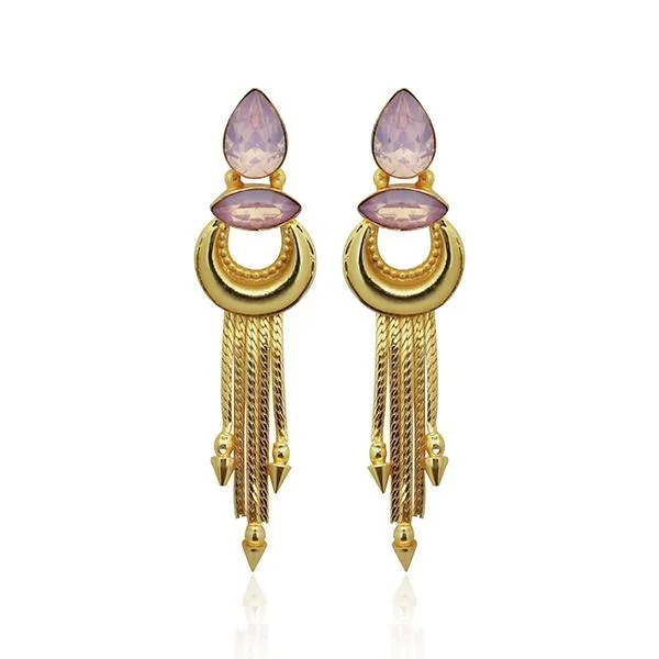 gold earrings for women-Kriaa Pink Crystal Stone Gold Plated Dangler Earrings - 1313106A