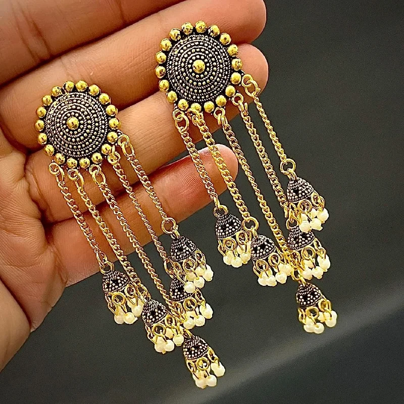 fine jewelry earrings for women-Subhag Alankar Gold Stylish & Party Wear Danglers Latest Collection 5 Layer Latkan Earrings for Girls and Women.Alloy Drops & Danglers