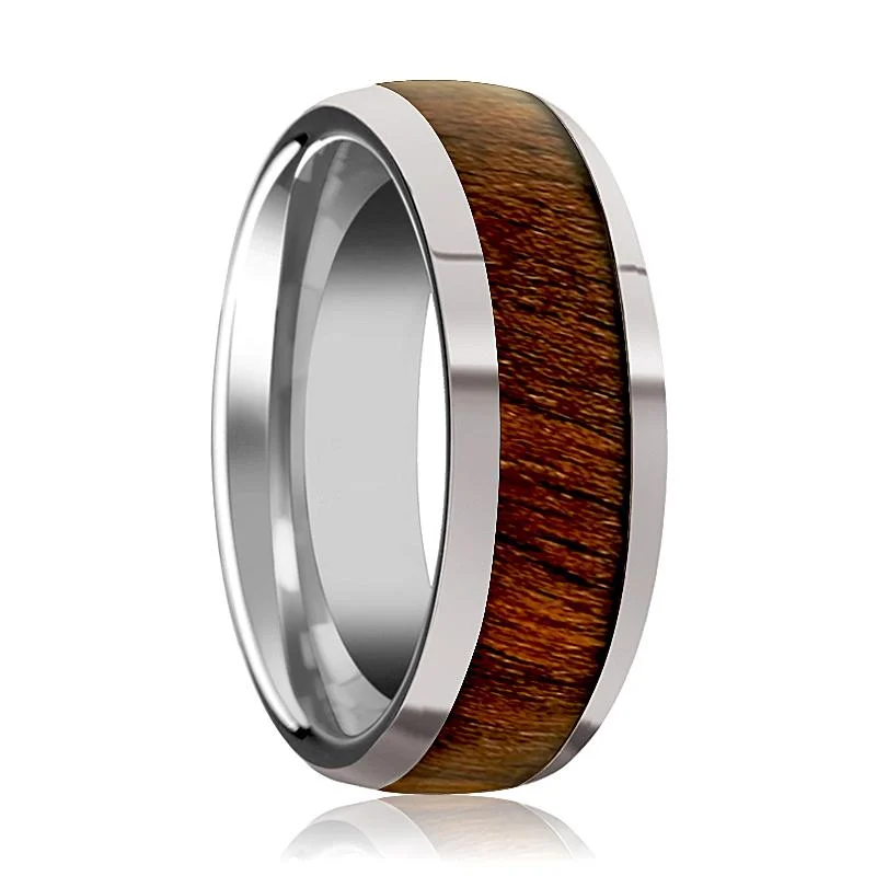 modern diamond engagement rings for women-JUGLAN | Silver Tungsten Ring, Black Walnut Wood Inlay, Domed