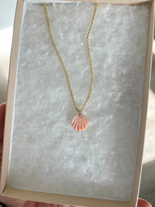 gemstone pendant necklaces for women-Micro Mother of Pearl Sunrise Shell Necklace - Water Resistant