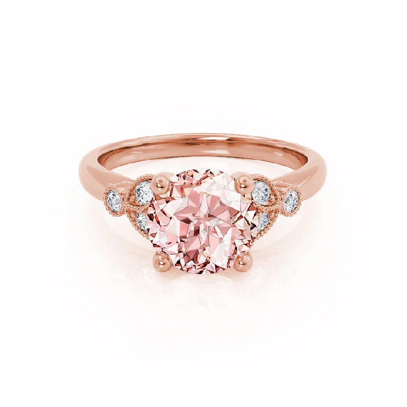 DELILAH - Chatham® Round Champagne Sapphire 18k Rose Gold Shoulder Set Ring