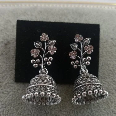 elegant drop earrings for women-Tahura Oxidised Plated Jhumki Earrings