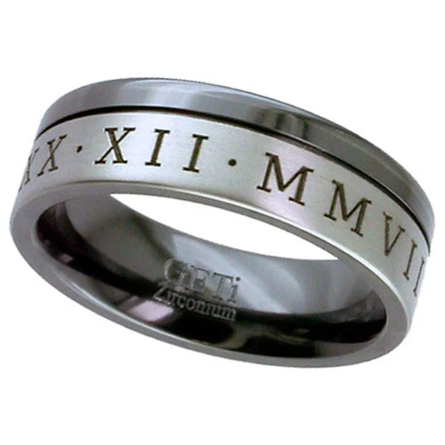 bespoke engagement rings for women-Roman Numerals Zirconium Ring - 4067RBRN