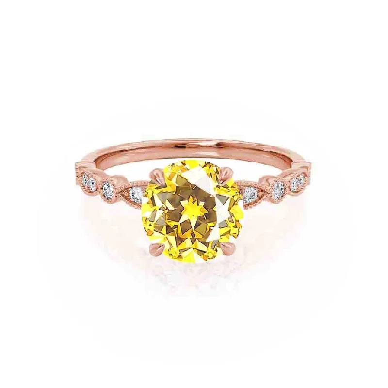 HOPE - Chatham® Round Yellow Sapphire 18k Rose Gold Shoulder Set Ring