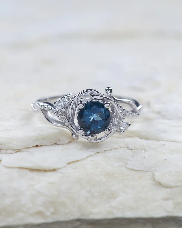 London blue topaz engagement ring, gold nature inspired ring / Undina