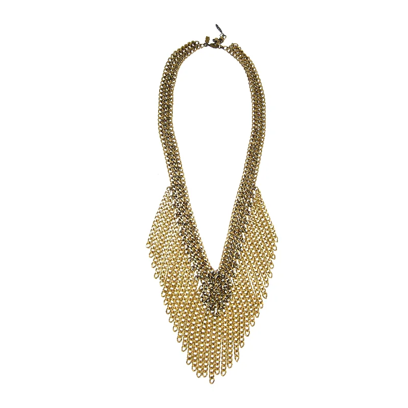 thick chain necklaces for women-#979n Gold Tone Chain Long Fringed Bib Necklace