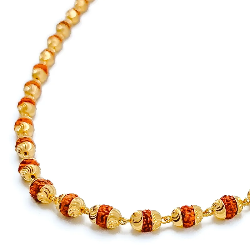 dainty gold necklaces for women-Decorative 22k Gold Rudraksh Mala - 28"