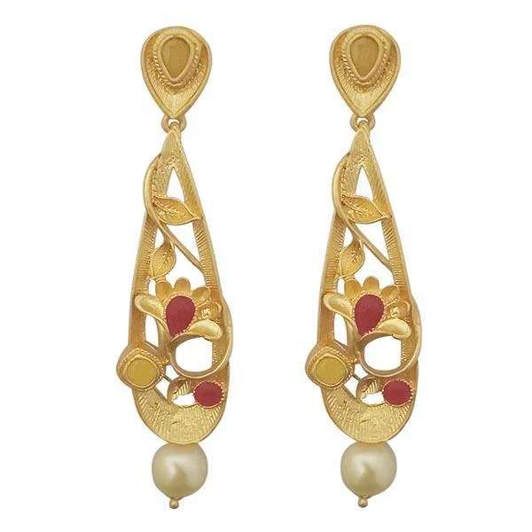 minimalist earrings for women-Kriaa Pink Austrian Stone Pearl Drop Gold Plated Dangler Earrings - 1313115F