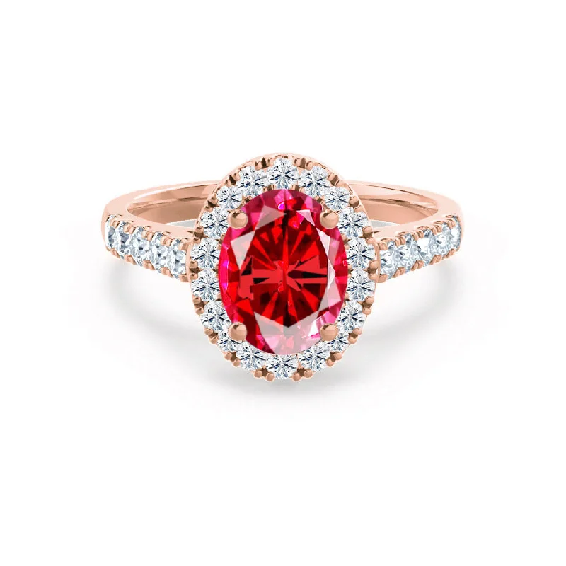 ROSA - Chatham® Ruby & Diamond 18K Rose Gold Halo Ring