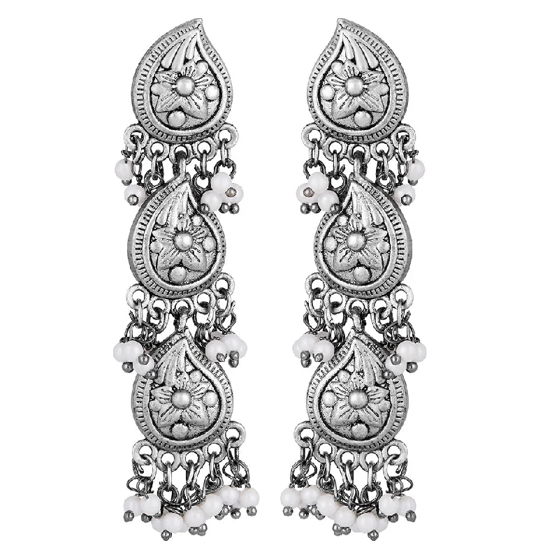 luxury fashion earrings for women-Mahi Silver Oxidised Finish Peacock Theme Dangle and Drop Traditiol Indian Earrings for Women (ER1109827R)