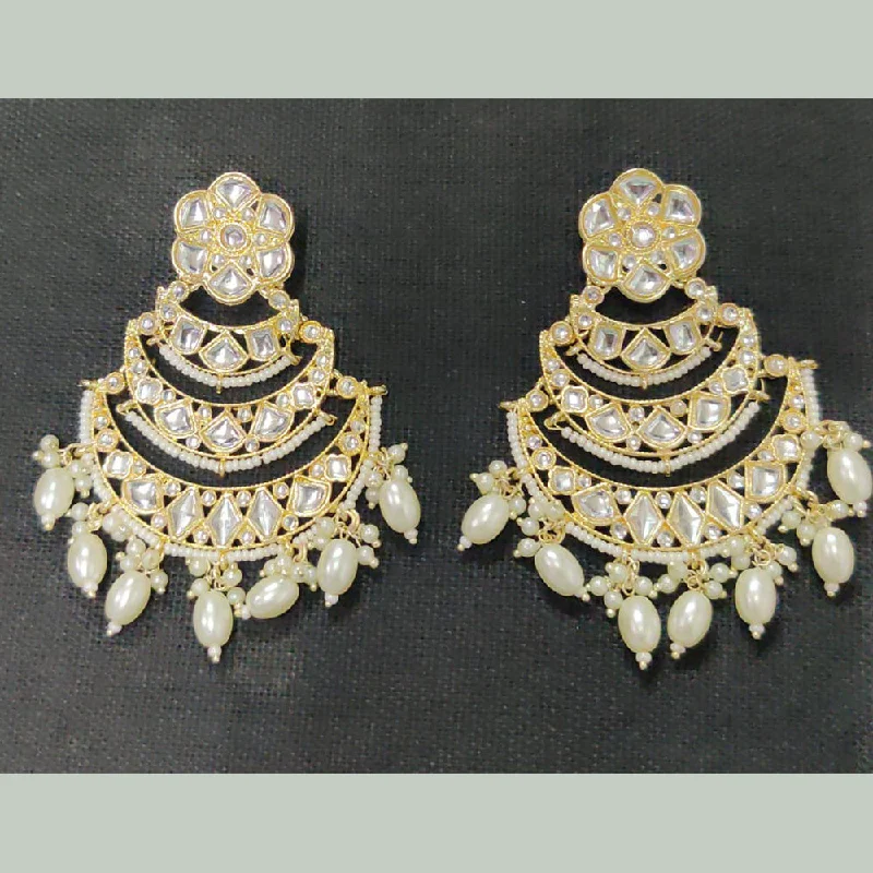 silver earrings for women-Shreeji Gold Plated Kundan Stone Dangler Earrings