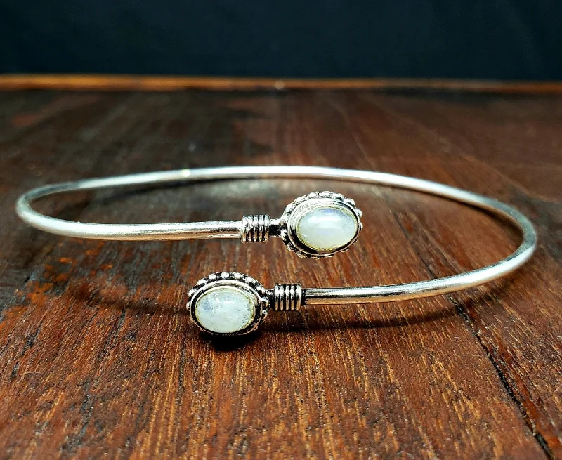 silver bangles with pearls for women-Simple Moonstone Arm Cuff