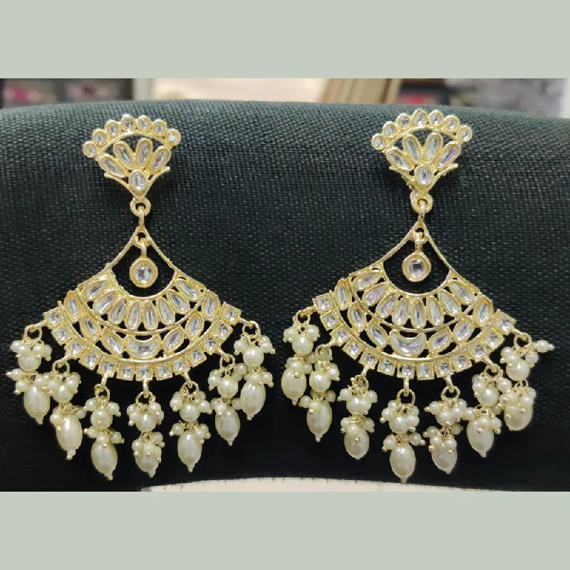 pearl earrings for women-Shreeji Gold Plated Kundan Stone Dangler Earrings