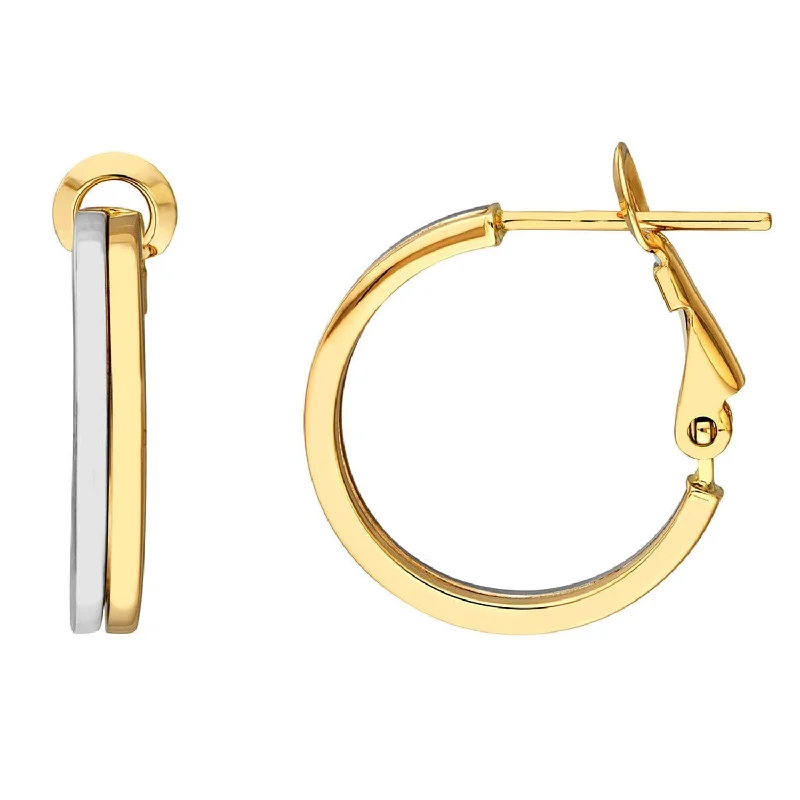 modern earrings for women-14k Two-Tone Gold Double Row Hoop Earrings with French Back