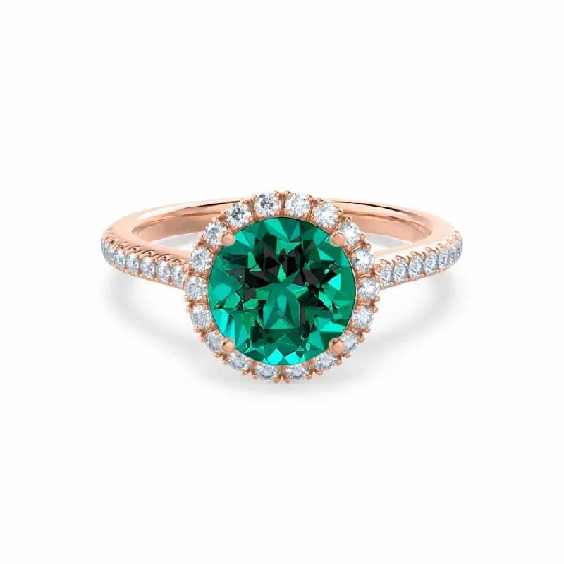 LAVENDER- Chatham® Emerald & Diamond 18k Rose Gold Petite Halo