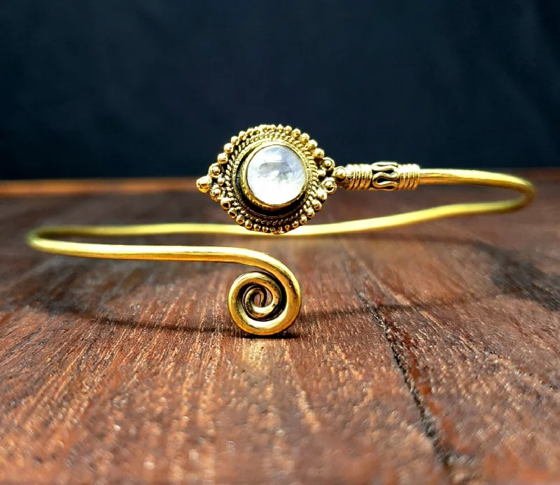 gold chain bracelets for women-Moonstone Goddess Arm Cuff