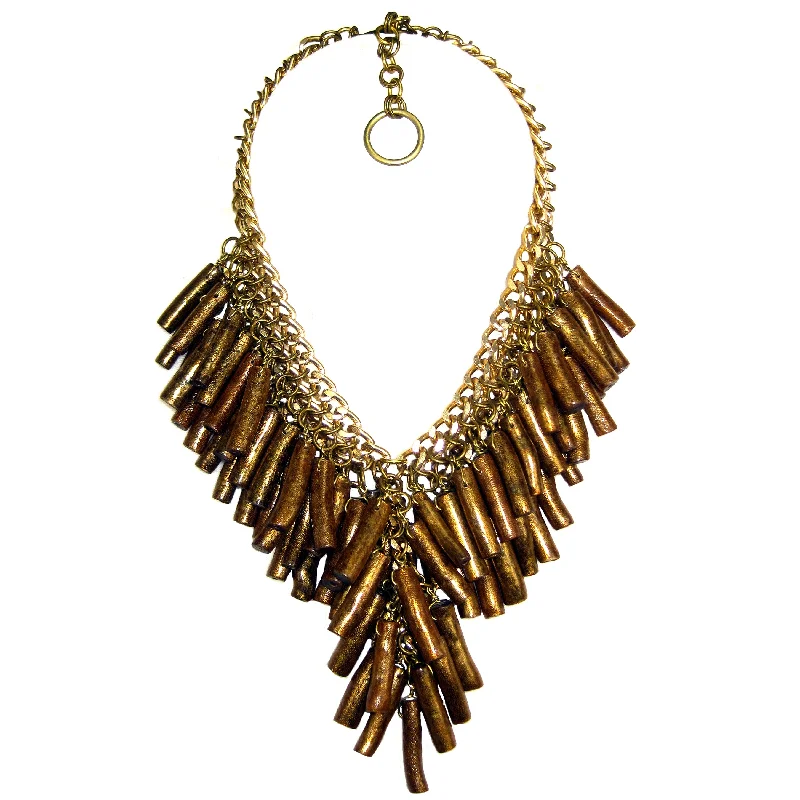 heart-shaped necklaces for women-#1040n Gold Tone Chain Mail With Bamboo Fringe