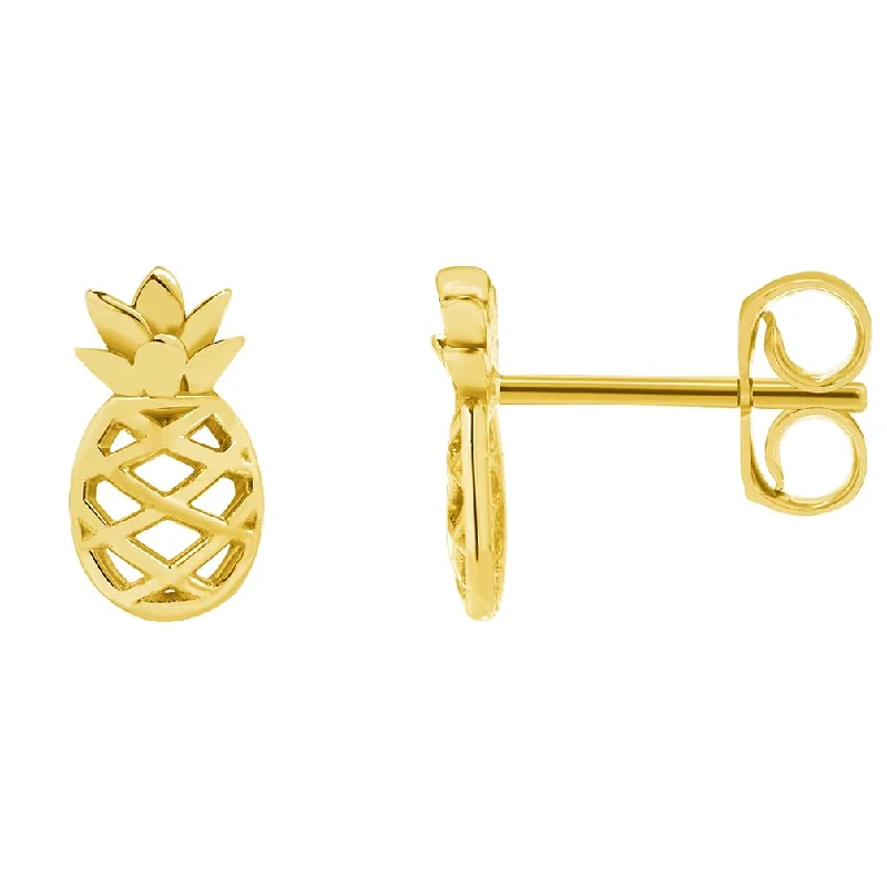 diamond drop earrings for women-Solid 14k Yellow Gold Pineapple Fruit Stud Earrings with Push Back