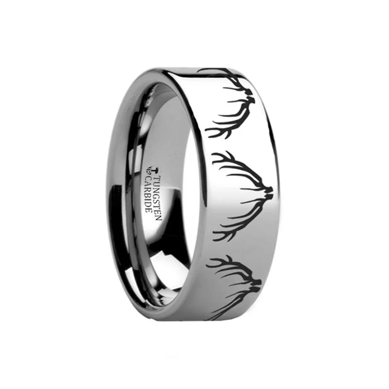 timeless engagement rings for women-Elk | Tungsten Ring Antler Laser Engraved