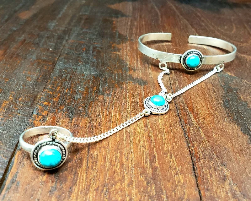 designer bangles for women-Turquoise Hand Piece Bracelet