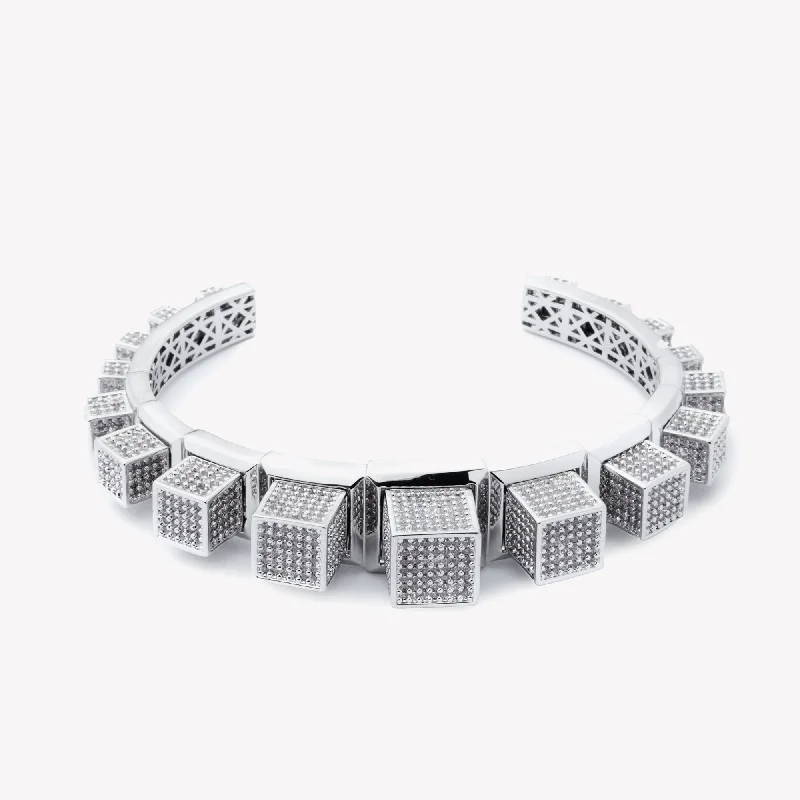 stackable bangles for women-PAVÉ GRADUATED CUBE CUFF