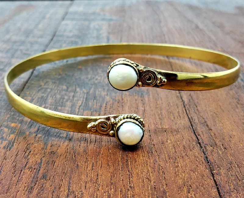 unique charm bracelets for women-Golden Pearl Arm Cuff