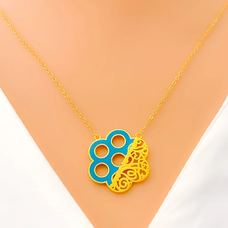 diamond necklaces for women-Enameled Floral 21k Gold Necklace