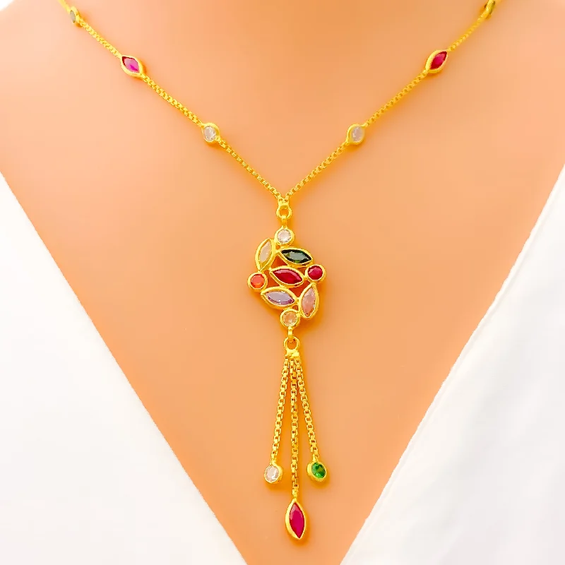 elegant heart necklaces for women-Glossy Colorful 22k Gold CZ Mosaic Necklace