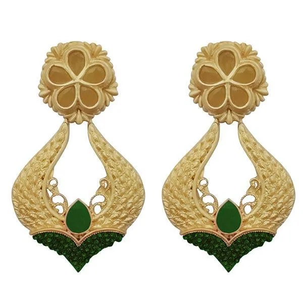 personalized gold earrings for women-Kriaa Green Pota Stone Gold Plated Dangler Earrings