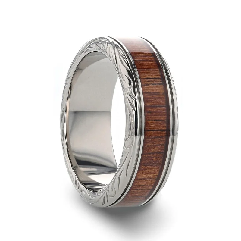 double band engagement rings for women-OHANA | Silver Titanium Ring, Koa Wood Inlay, Stepped Edge