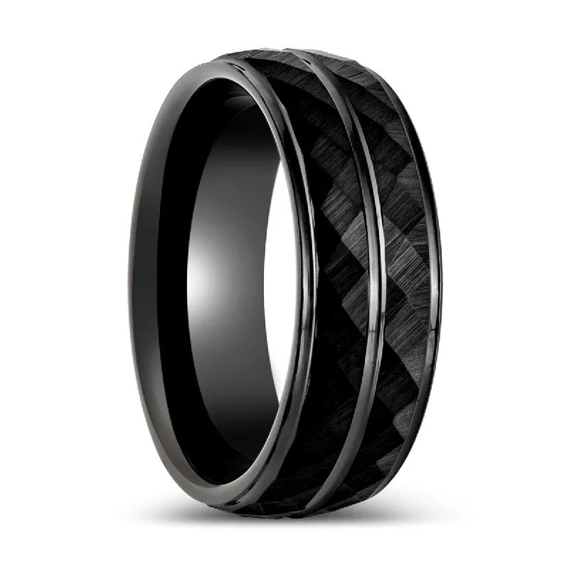 halo engagement rings for women-DEIMOS | Black Tungsten Ring Diamond Finish