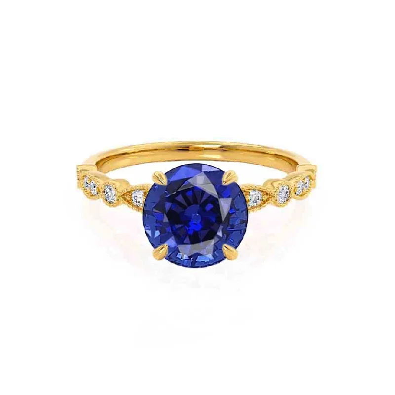 HOPE - Chatham® Round Blue Sapphire 18k Yellow Gold Shoulder Set Ring