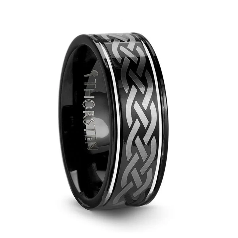 romantic engagement rings for women-KILDARE | Tungsten Ring Celtic Engraved