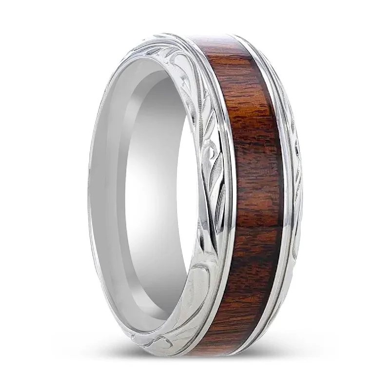 heart-shaped engagement rings for women-KRAFT | Titanium Ring, Black Walnut Wood Inlay, Beveled Edges