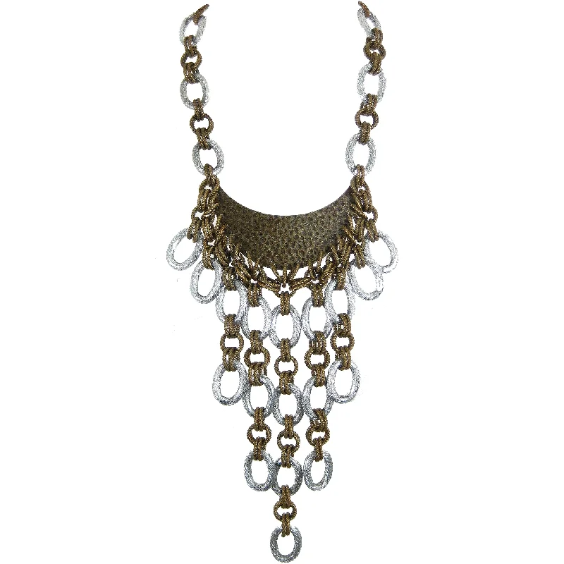 minimalist necklaces for women-#1134n Gold & Silver Tone Chain Link Long Bib Necklace