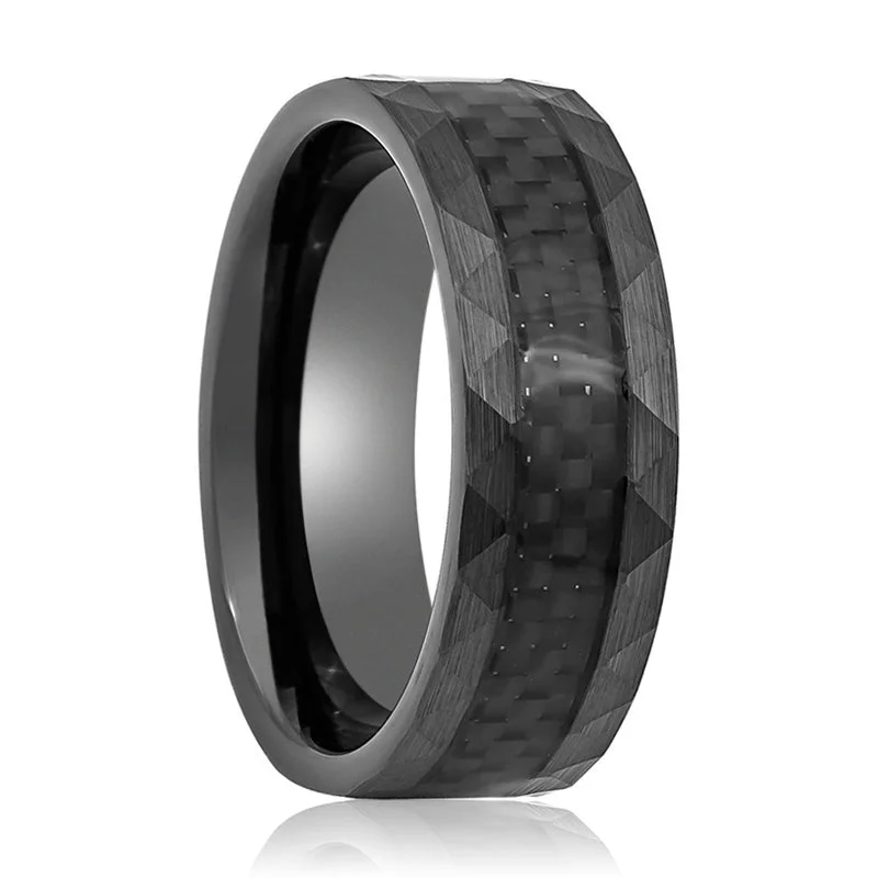 sparkling engagement rings for women-SPEEDSTER | Tungsten Ring Carbon Fiber