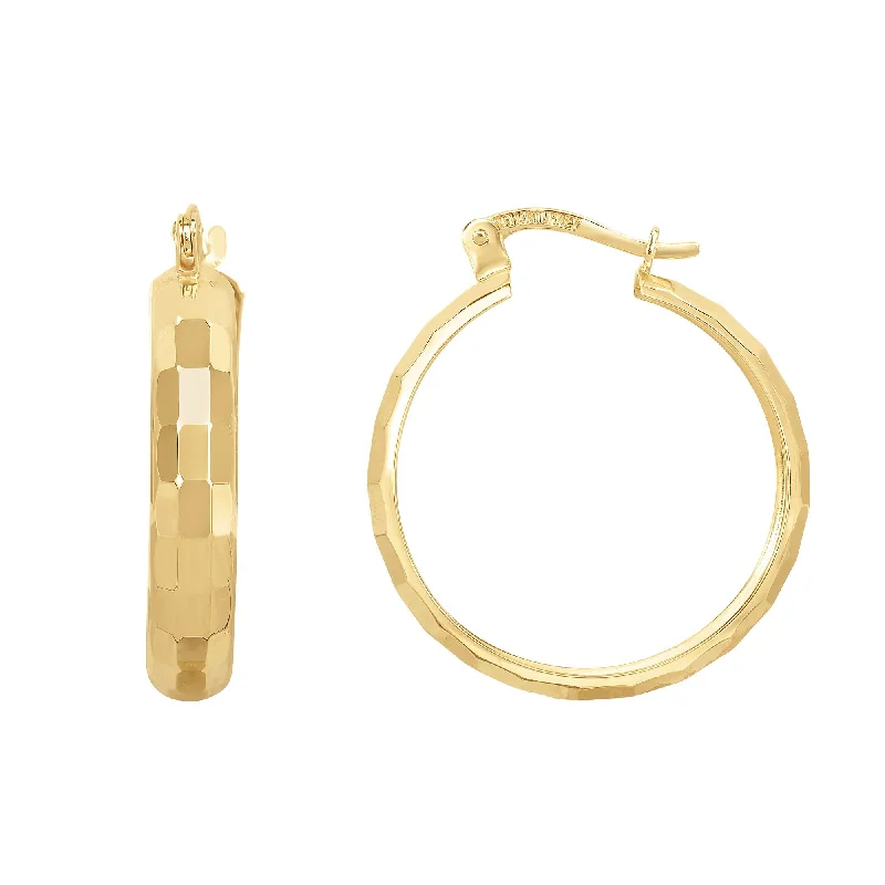 gold stud earrings for women-14K Gold Reflective Rectangular Hoop Earrings, Diameter 22mm