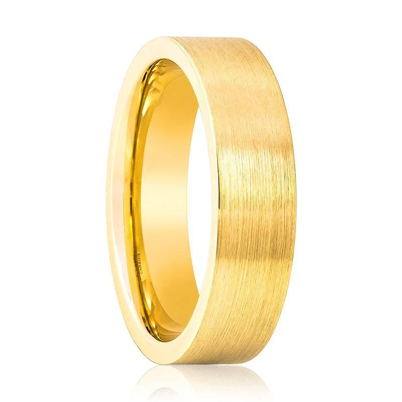 rare engagement rings for women-SLENDER | Gold Tungsten Ring, Brushed, Flat