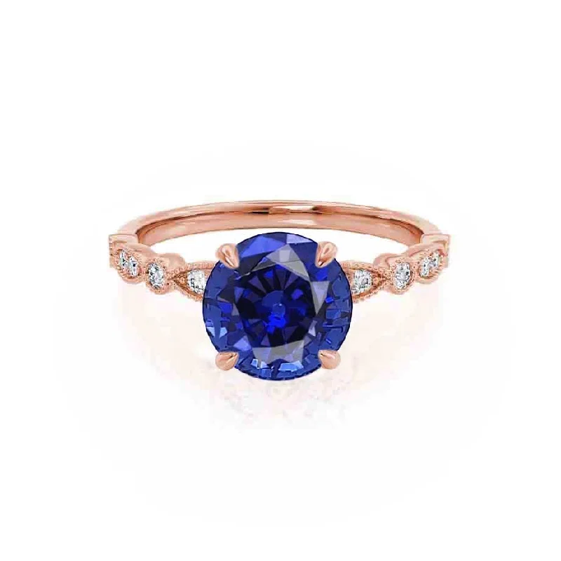 HOPE - Chatham® Round Blue Sapphire 18k Rose Gold Shoulder Set Ring