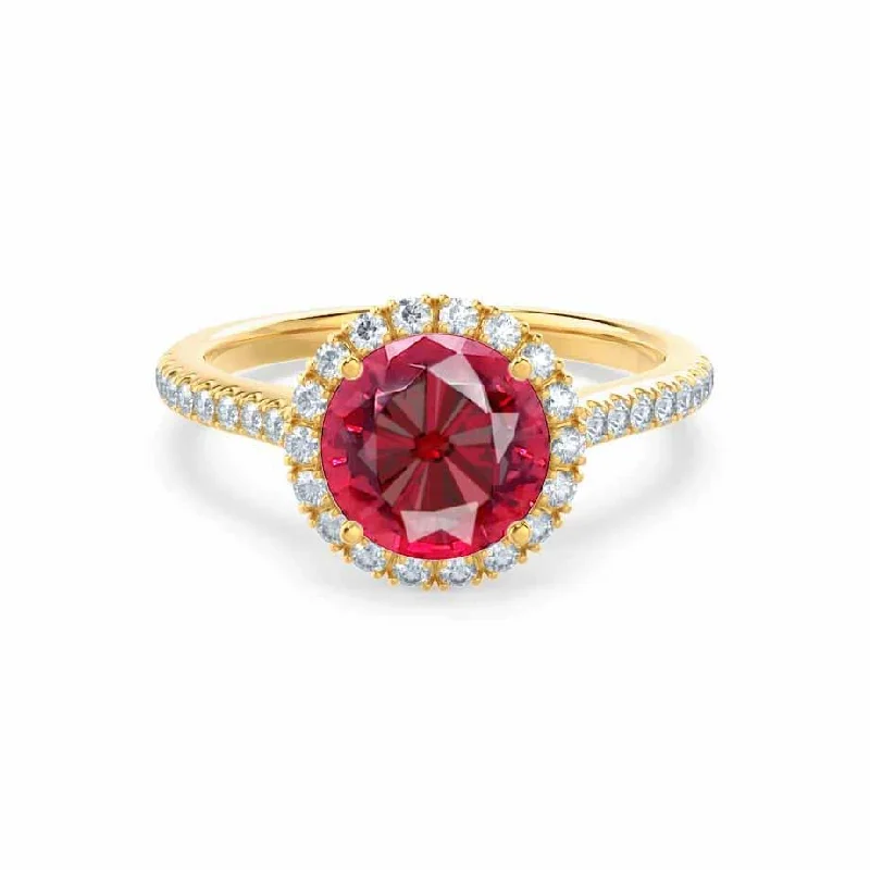 LAVENDER- Chatham® Ruby & Diamond 18k Yellow Gold Petite Halo