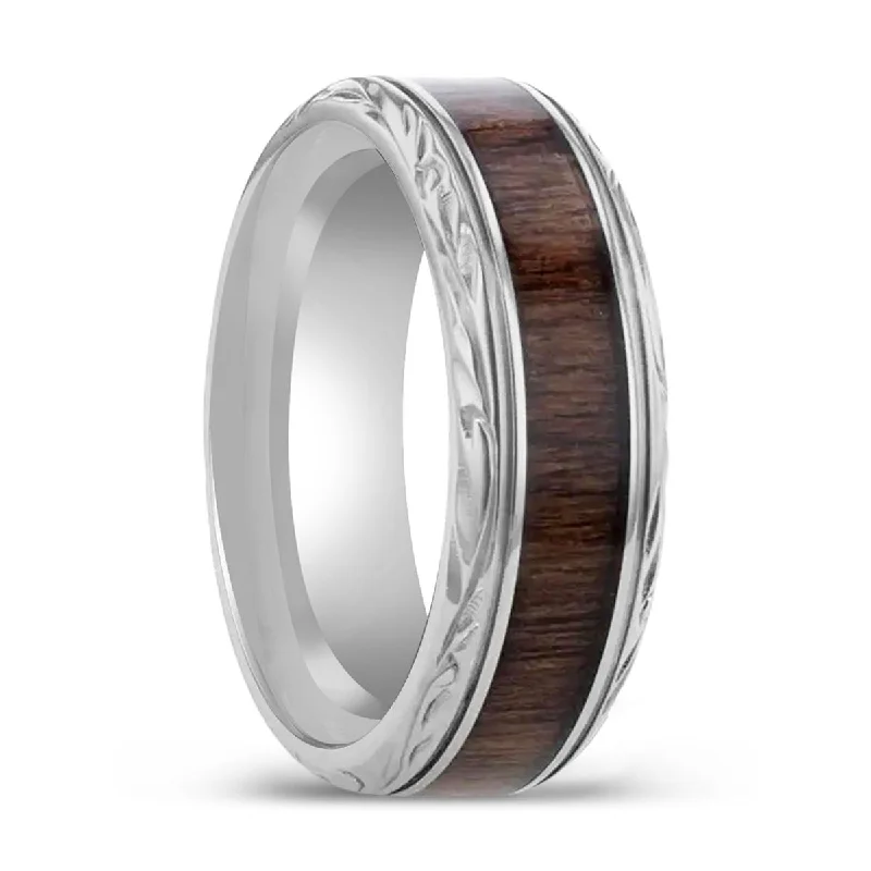 minimalist platinum engagement rings for women-ROSENTRA | Titanium Ring, Rosewood Inlay, Beveled Edges